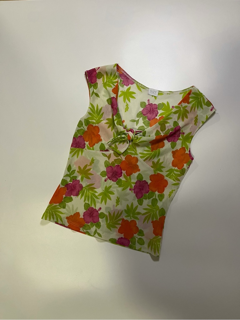 y2k tropical print sheer top